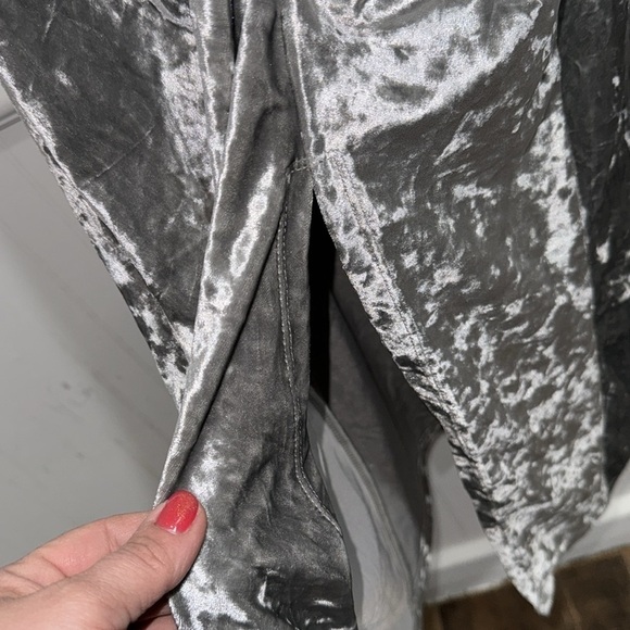 Future Collective dress gray silver cinched velvet‎ open back front slit medium - Picture 3 of 6